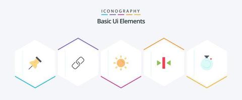 elementos básicos de la interfaz de usuario paquete de 25 iconos planos que incluye cronómetro. campos luz. medios de comunicación. pausa vector