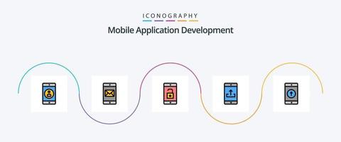 Mobile Application Development Line Filled Flat 5 Icon Pack Including application. smartphone. application. mobile application. application vector