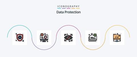 paquete de iconos de 5 planos llenos de línea de protección de datos que incluye carpeta. seguro. bloquear. proteccion. conexión vector