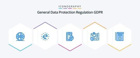 paquete de iconos azules gdpr 25 que incluye gdpr. ubicación. gdpr. mapa. teléfono inteligente vector