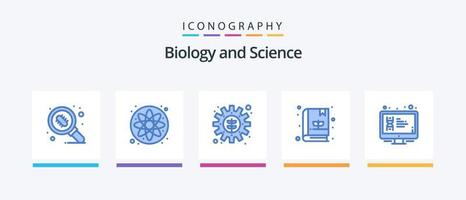 paquete de iconos de biología azul 5 que incluye monitor. ADN engranaje. mostrar. jardín. diseño de iconos creativos vector