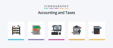 Taxes Line Filled 5 Icon Pack Including financial. document. government. bill. monitor. Creative Icons Design vector