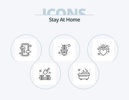 quédese en casa línea icono paquete 5 diseño de iconos. Quédate en casa. gente. relajarse. teléfono. manos libres vector