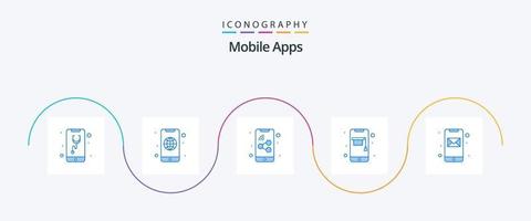 paquete de iconos azul 5 de aplicaciones móviles que incluye la aplicación. teléfono. móvil. en línea. educación vector