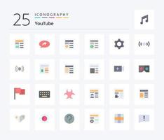 Youtube 25 Flat Color icon pack including gear. ui. basic. globe. basic vector