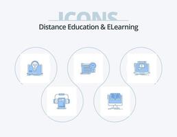 educación a distancia y e-learning blue icon pack 5 diseño de iconos. enfocar. archivo. libro. tiempo. pantalla vector