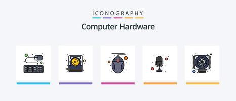 la línea de hardware de la computadora llenó el paquete de 5 íconos que incluye el proyector. proyector cable. HDMI cable. diseño de iconos creativos vector