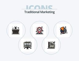 diseño de icono de paquete de icono lleno de línea de marketing tradicional 5. junta. publicidad. dinero. anuncio publicitario. producto vector