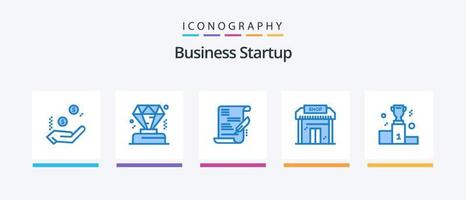 Business Startup Blue 5 Icon Pack Including win. award. business. shop. education. Creative Icons Design vector