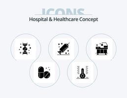 Hospital and Healthcare Concept Glyph Icon Pack 5 Icon Design. hospital. vaccine. chromosome. syringe. genome vector