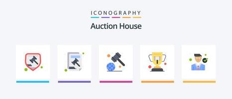 Auction Flat 5 Icon Pack Including attorney. trophy. court hammer. reward. rules global. Creative Icons Design vector