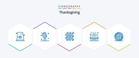 Thanksgiving 25 Blue icon pack including pie. dinner. turkey leg. bakery. harvest vector