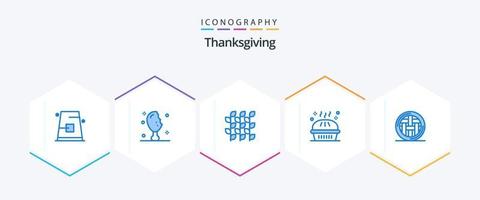 paquete de 25 íconos azules de acción de gracias que incluye pastel. cena. pata de pavo. panadería. cosecha vector