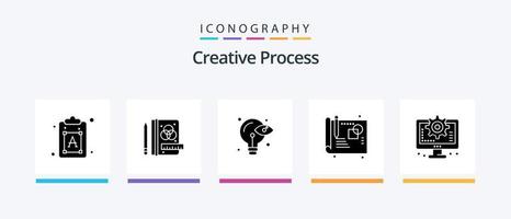 Creative Process Glyph 5 Icon Pack Including setting. interface. process. computer. process. Creative Icons Design vector