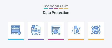 Data Protection Blue 5 Icon Pack Including security. globe. data. usb. signature. Creative Icons Design vector