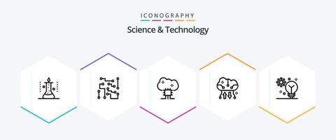 paquete de iconos de 25 líneas de ciencia y tecnología que incluye almacenamiento en la nube. respaldo en la nube. ciencia física. software en la nube. redes en la nube vector