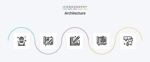 Architecture Line 5 Icon Pack Including ruler. design. drawing. architect. document vector