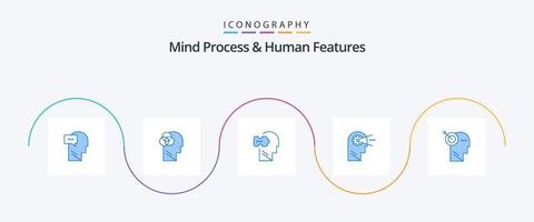 proceso mental y características humanas paquete de iconos azul 5 que incluye enfoque. cabeza. lógica. mente. cognitivo vector