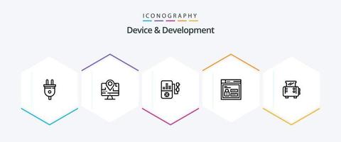 Device And Development 25 Line icon pack including toaster. toast. music. code. web vector