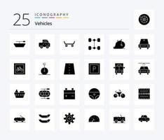 paquete de iconos de 25 glifos sólidos de vehículos que incluye estacionamiento. auto. bicicleta. camioneta. auto vector