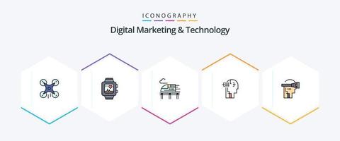 marketing digital y tecnología paquete de iconos de 25 líneas completas que incluye auriculares. virtual. tren. cabeza. humano vector