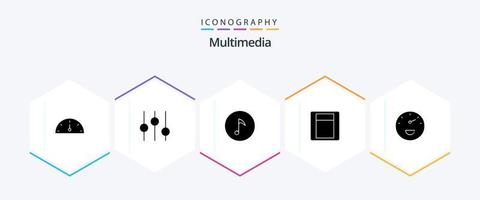 paquete de iconos multimedia de 25 glifos que incluye . . nota. velocidad. indicador vector