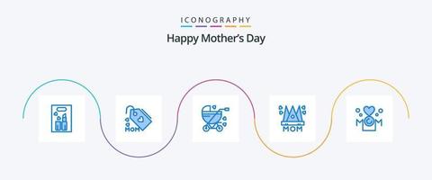 feliz día de la madre paquete de iconos azul 5 que incluye a mamá. madre. cochecito de bebé. mamá. sombrero vector