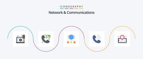 Network And Communications Flat 5 Icon Pack Including elearning. call. communication. server. link vector