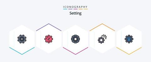 Setting 25 FilledLine icon pack including globe. gear. general. setting. gear vector