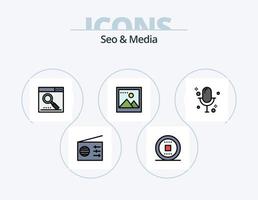 seo y línea de medios llenos de iconos paquete 5 diseño de iconos. mejoramiento. motor. medios de comunicación. señal. medios de comunicación vector