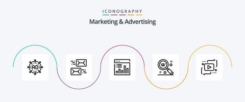 paquete de iconos de línea 5 de marketing y publicidad que incluye búsqueda. llave. carta. supervisión. cuadro vector