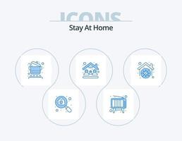 quedarse en casa icono azul paquete 5 diseño de iconos. cuarentena. coronavirus. cocinando. Quédate en casa. gente vector