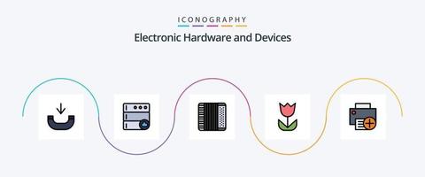 Devices Line Filled Flat 5 Icon Pack Including gadget. computers. instrument. add. macro vector