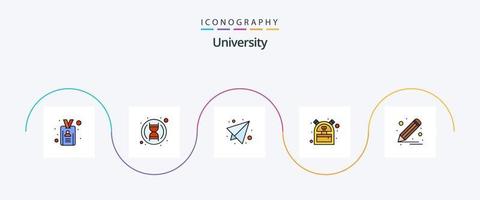 la línea de la universidad llenó el paquete de iconos planos 5 que incluye editar. mochila. enviar. alumno. bolsa vector