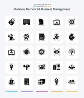 Creative Business Elements And Business Managment 25 Glyph Solid Black icon pack  Such As online. analytical. timing. analysis. find vector
