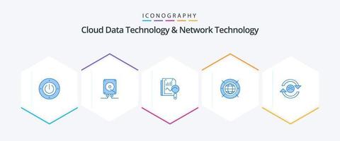 tecnología de datos en la nube y tecnología de red 25 paquete de iconos azules que incluye actualización. informática. archivo. mundo. Internet vector