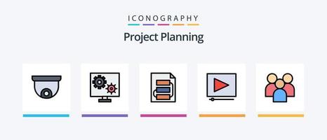 la línea de planificación del proyecto llenó el paquete de 5 iconos, incluida la transferencia. móvil. diagrama. archivo. táctica. diseño de iconos creativos vector