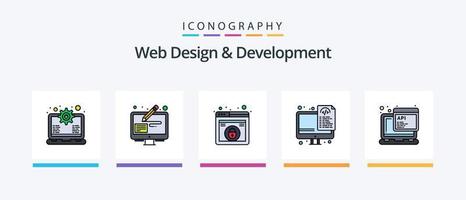 Web Design And Development Line Filled 5 Icon Pack Including web. service. tool. files. optimization. Creative Icons Design vector