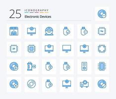 Paquete de iconos de 25 dispositivos de color azul que incluye computadoras. hardware. hardware. dispositivos. ordenadores vector