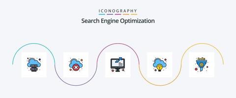 Seo Line Filled Flat 5 Icon Pack Including . sort. statistics. funnel. idea vector