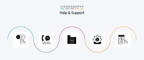 Help And Support Glyph 5 Icon Pack Including help. communication. contact. help. document vector