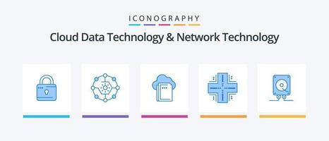 paquete de iconos azul 5 de tecnología de datos en la nube y tecnología de red que incluye servidor. centro de datos. compartir. base de datos. informática. diseño de iconos creativos vector