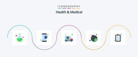 Health And Medical Flat 5 Icon Pack Including illness. health. ambulance. virus. attack vector