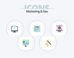 Marketing And Seo Flat Icon Pack 5 Icon Design. pie. chart. monitor. calendar. seo vector