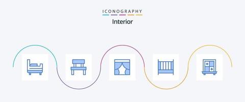 paquete interior de 5 iconos azules que incluye ventana. interior. interior. muebles. cama vector