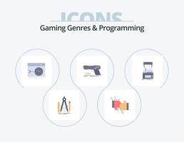 Gaming Genres And Programming Flat Icon Pack 5 Icon Design. pistol. gun. fight. terminal. root vector