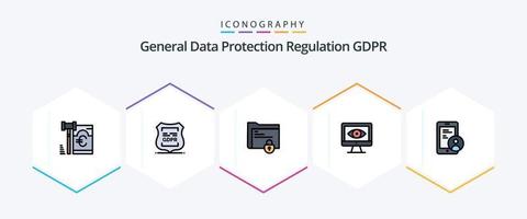 Gdpr 25 FilledLine icon pack including gdpr. security. private. computer. lock vector