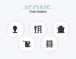 Train Station Glyph Icon Pack 5 Icon Design. ticket. building. location. stop. bus vector