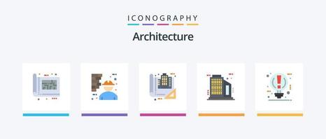 paquete de iconos planos de arquitectura 5 que incluye rascacielos. edificio. hombre. dibujo. Plano. diseño de iconos creativos vector