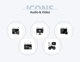 paquete de iconos de glifos de audio y video 5 diseño de iconos. medios de comunicación. audio. fallar. televisión k. Televisión inteligente vector